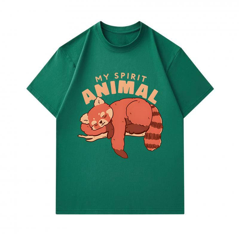 Men's 100% Cotton Crew Neck Short Sleeve T-Shirt, Cute Sleeping Red Panda My Spirit Animal Print Casual Comfortable Lightweight Tee for Daily Wear