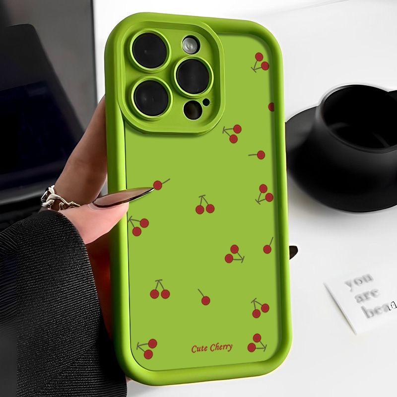 Cute Cherry Pattern TPU Soft Matte Phone Case For iPhone 16 Pro Max 15 Pro 14 13 12 11 XR XS Shockproof Lens Protection Bumper Cover