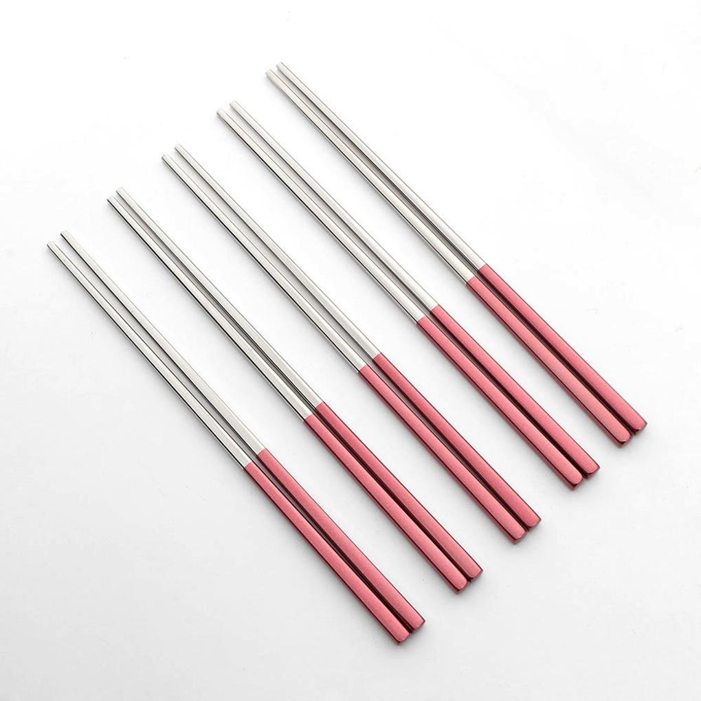 Color Table Chopsticks 5-Piece Set Stainless Steel Housewarming Gift Pink