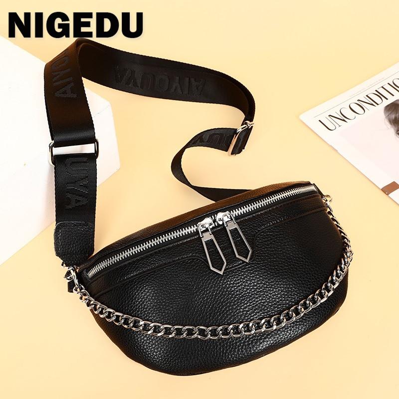 Luxury Genuine Leather Women Fanny Waist Bag Female Crossbody Bags Fashion Cowhide Shoulder Bags Handbag Multi-Purpose Chest Bag