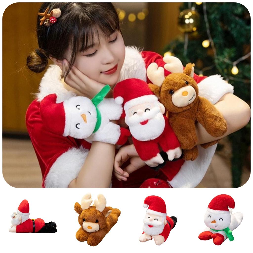 Cute Christmas Santa Claus Plush Doll Toy With Wrist Paddle Bracelet For Children 25cm Height