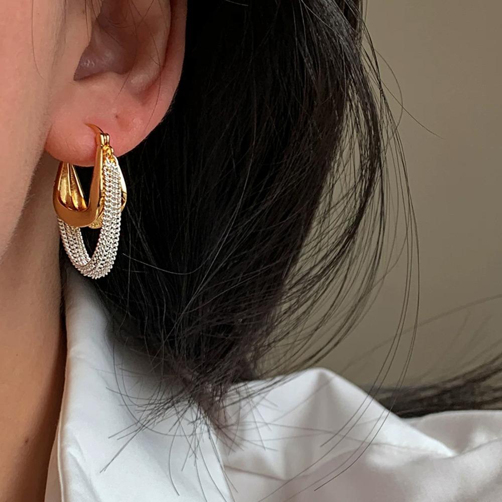 Temperament Minimalist Gold Silver Two Tone Chain Tassel Hoop Earrings for Women Daily Wear Party Designer Jewelry Accessories
