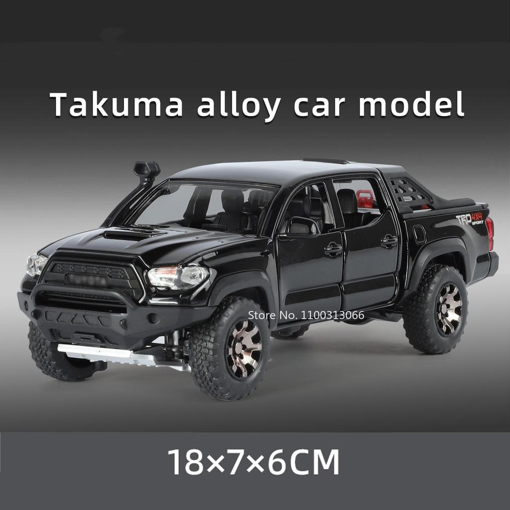 1:32 Alloy Tacoma Toys Diecast Models Cars with Light Music Pull Back Miniature Car Rubber Tires Vehicles for Kids Xmas Gifts