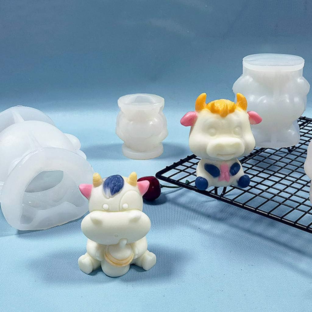 3D Cow Candle & Soap Mold, Silicone, White, Flexible, Non-Stick, Temperature -40 to +446 Degrees, Microwave, Oven, Dishwasher Safe, Craft Art, Candle