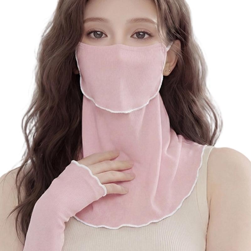 Ruffle Trim Face Cover for Women Sun Protections Half Face Mask with Neck Shielding for Outdoor Cycling Hiking Commuting