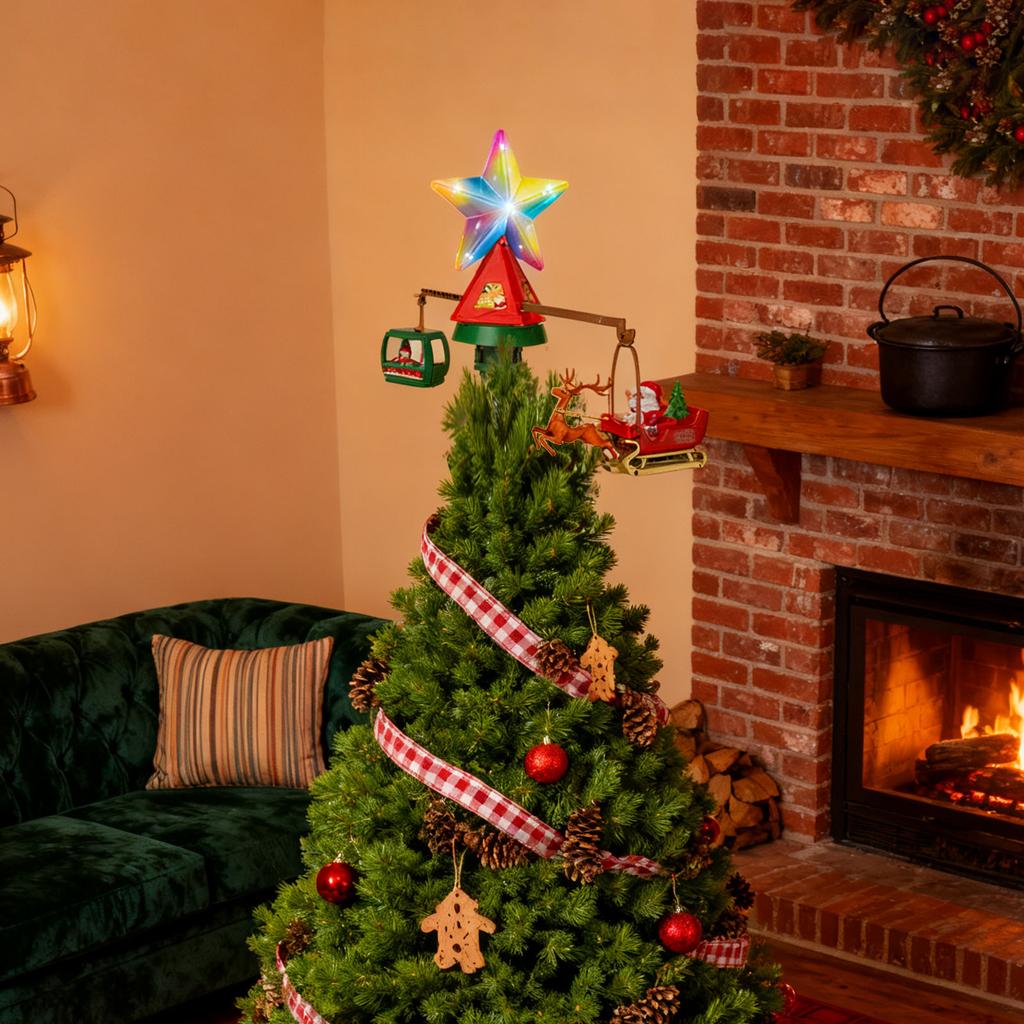 Christmas Tree Topper Spinning Star Animated Funny Xmas Decoration With Musicians For Indoor Home Classroom Party Decor