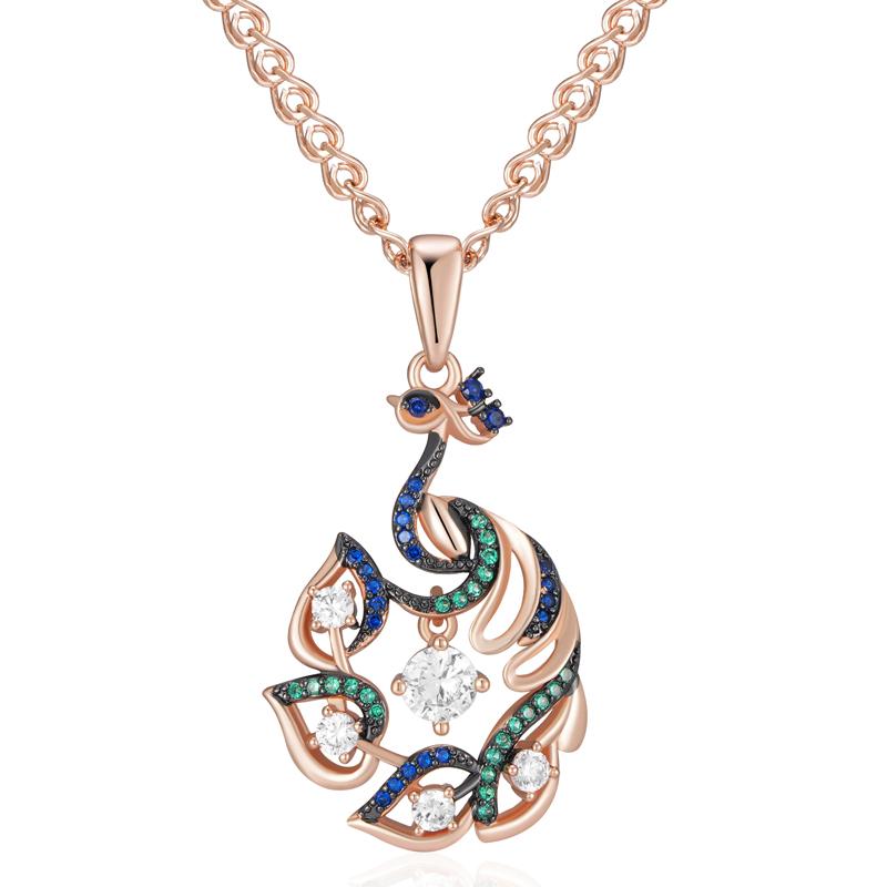 

Зелено-блакитний натуральний циркон, підвіска-павич, намисто для жінок, покриття рожевим золотом та чорне, вінтажні тваринні прикраси