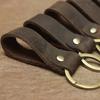 Vintage Leather Keychain Handmade Single Loop Key Ring with Golden Metal Ring Deep Brown Retro Style for Keys & Accessories, Handmade Lanyard Keychain