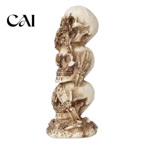 Decorative Bone Sculpture Stacked Skull Heads Statue, Gothic Resin Figurine, See Speak Spooky Haunted House Props Hear No Evil Skulls for Halloween
