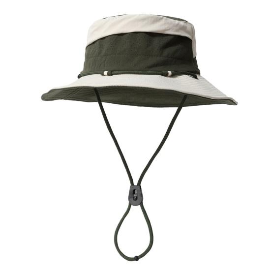 

Fisherman Hat Adjustable Size Waterproof Outdoor Sun Protection Hat with Windproof Buckle Patchwork Color Wide Brim Bucket Hat