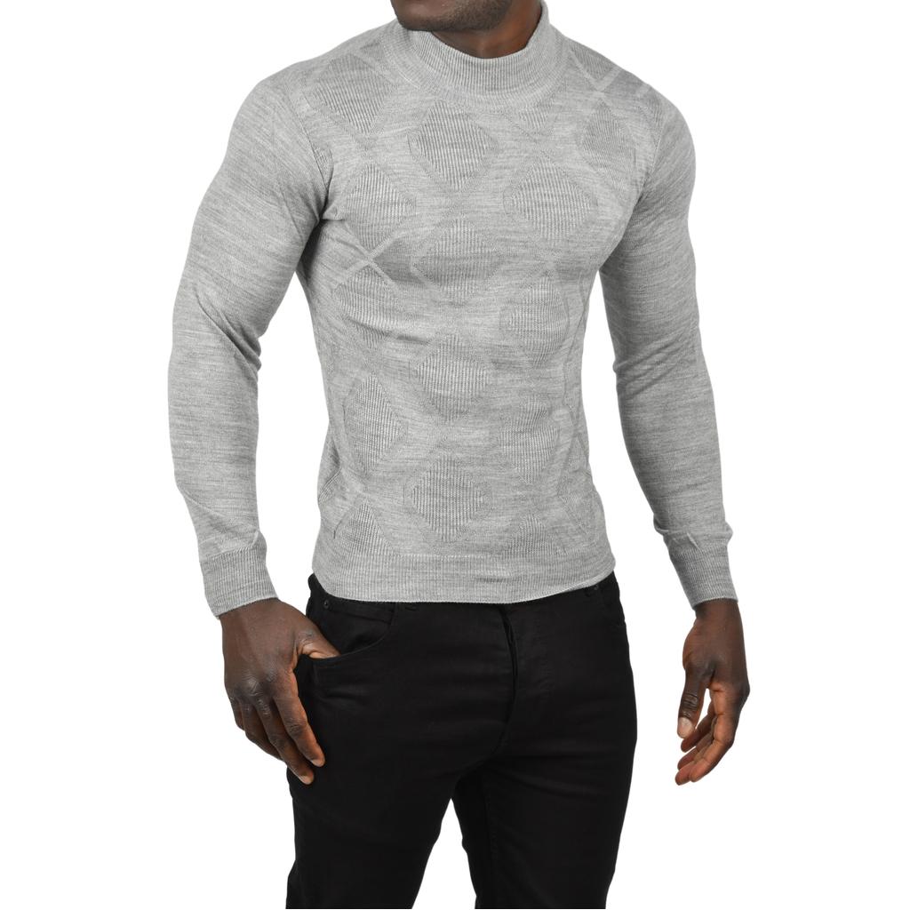 DeepSEA Baklava Desenli Slim Fit Yarım Balıkçı Yaka Triko Boğazlı Kazak 2505511