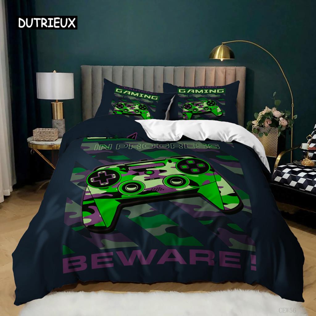 Zestaw poszwy na kołdrę do gry Nowoczesny Czarny Gamer Kontroler do gier wideo Zestaw pościeli Konsola Przycisk akcji Queen King Poliester Poszwa na kołdrę