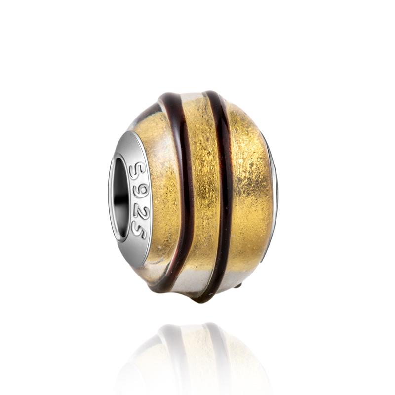  Charm Murano Vague Bleu Foncé Cuivré Coloré Compatible Bracelet Original Joli Charme Perles en Verre de Murano Fleur Rose Bijou