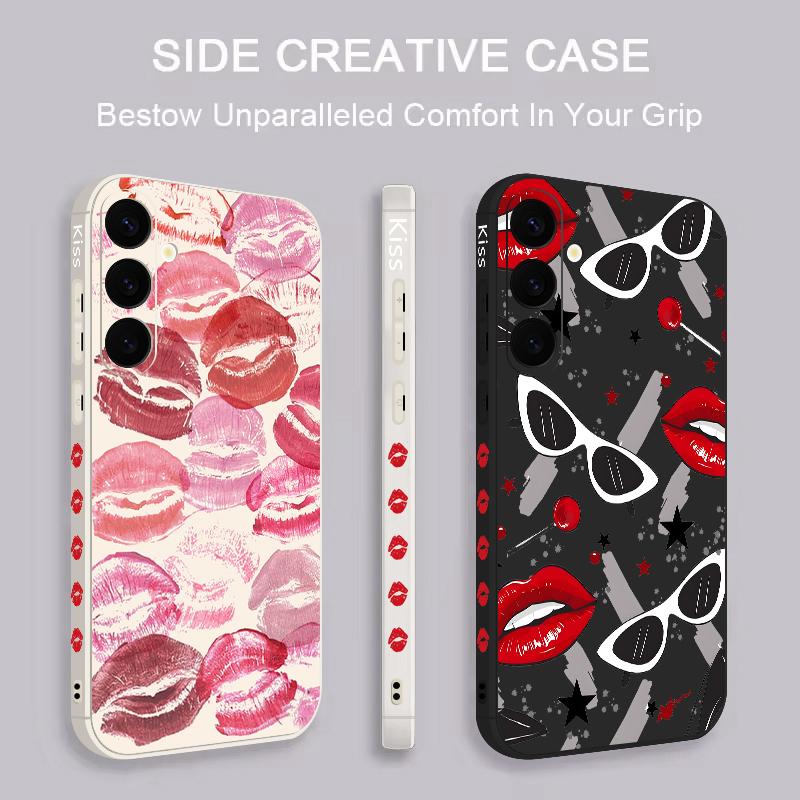 Coque Mode Motif Baisers Lèvres Pour Samsung Galaxy S26 S25 Ultra S24 S23 S22 Plus S21 FE A15 A16 A17 A35 A36 A54 A55 A56 5G Coque Souple