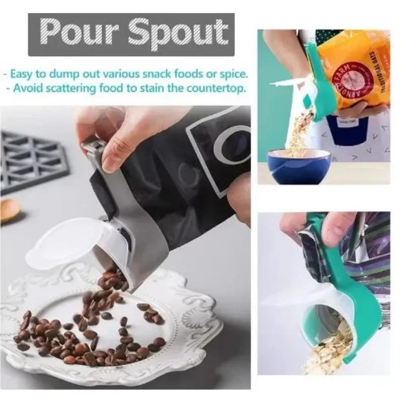 Reusable Food Sealing Clip with Spout for Dry Goods Snack Storage Kitchen Pantry Organizer Airtight Preserver