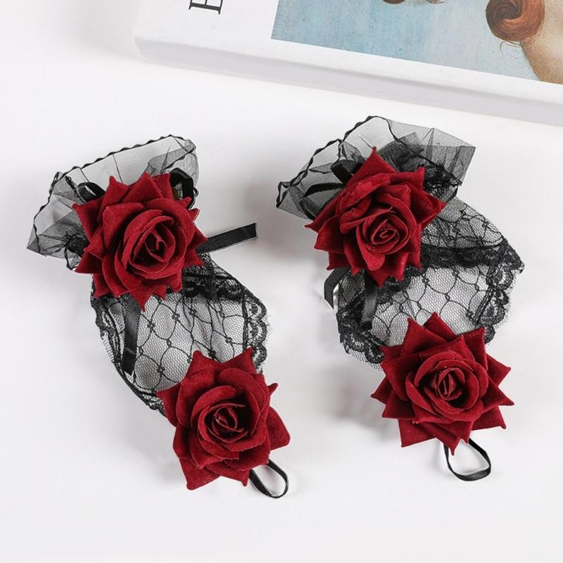 Sweet Ruffle Sleeves Girls Rose Wrist Cuffs for Woman Sweater Skirt Decorations Female Lace Wrist Cuffs Supplies