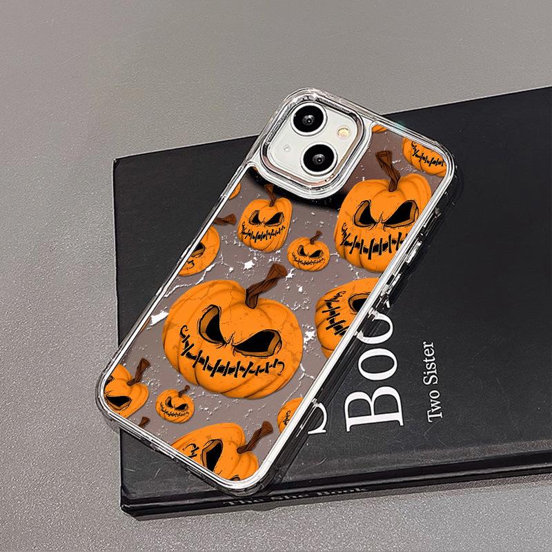 

iPhone 17 Pro Max Pumpkin Case with Makeup Mirror and Large Camera Cutout for Halloween iPhone 11
