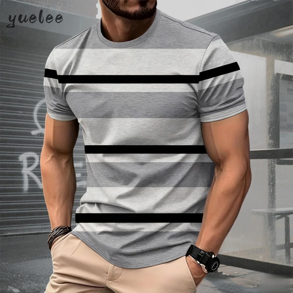 Summer Men's Classic Men's Fashion 3D Men's 3D Stripe Printed Short Sleeve T-shirt Plus Size Men's Clothing