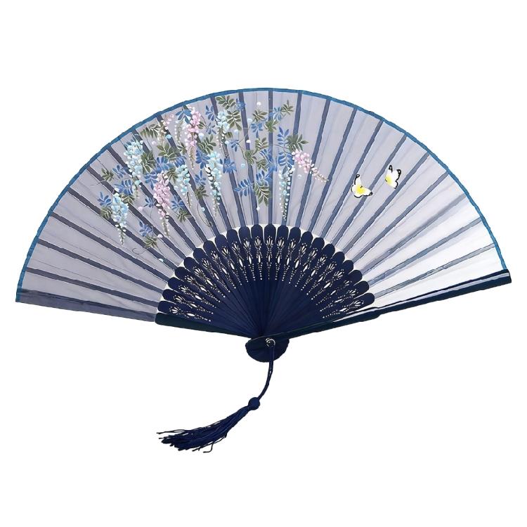 Foldable Bamboos Fan With Flowing Tassels Imitation Silk Handheld Fan For Cooling And Decorative Purposes Holiday Gift