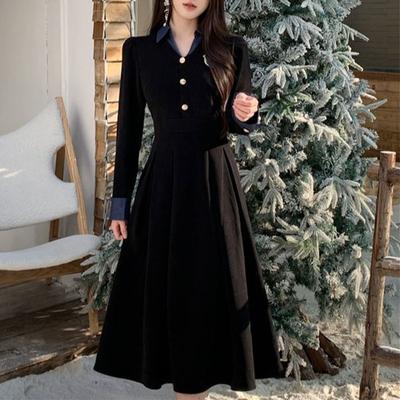 College Style Fake Two-piece Dress Women Spring Autumn New French Slim Exquisite Little Black Dress