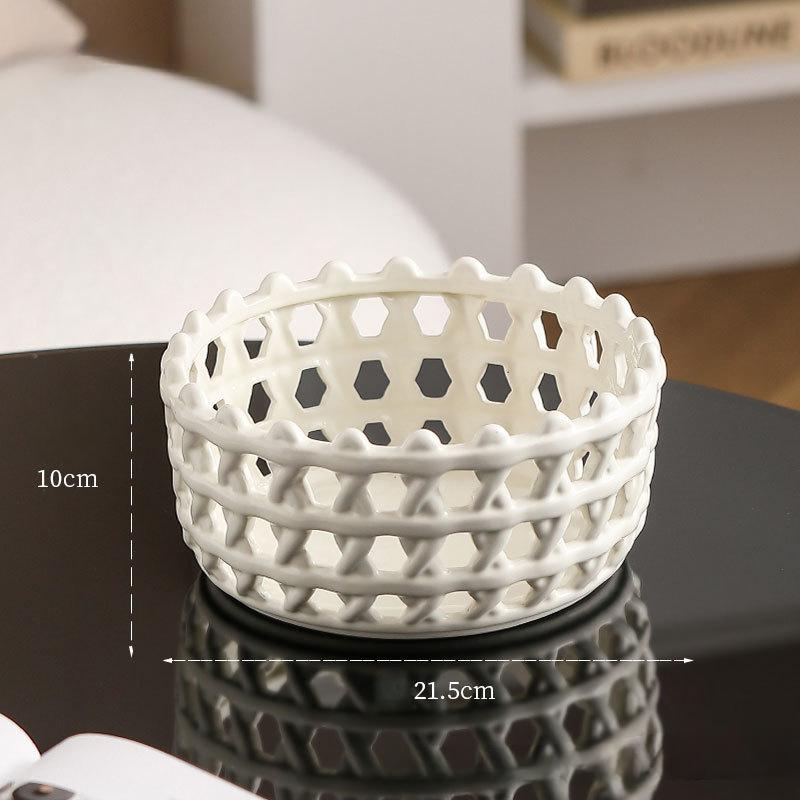 Ceramic Woven Fruit Basket Living Room Coffee Table Fruit Storage Basket Creative Light Luxury Candy Snack Placement Fruit Tray белый
