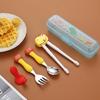 304 Stainless Steel Baby Tableware Set - Includes Spoon, Fork, Anti-Fall Cute Cartoon Chopsticks for Kids