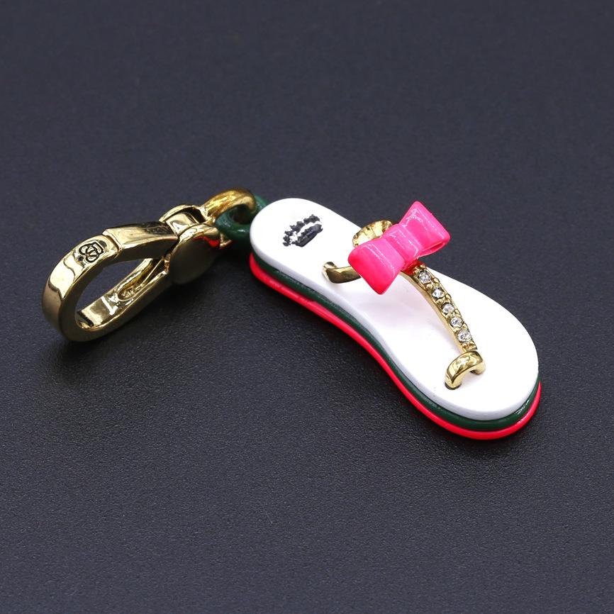 Pink Bow Rhinestone Enamel Flip-Flop Pendant Necklace