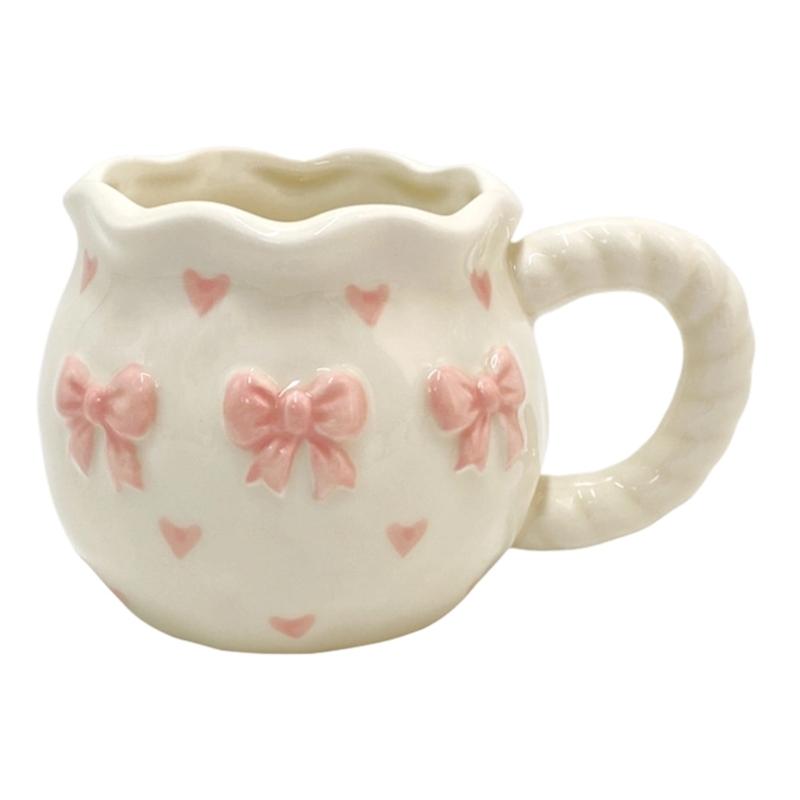 Portable Butterfly Knots Ceramic Coffee Cup Drinking Mug With Bowknot Heart Pattern Home Office Drinkware