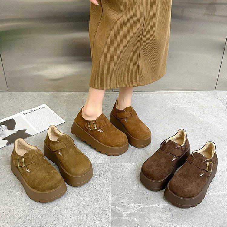 Soft Leather Version~ Platform-soled Boken Shoes Women's 2025 Winter New Velvet Warm Comfortable Fashion Matte Casual Cotton Shoes