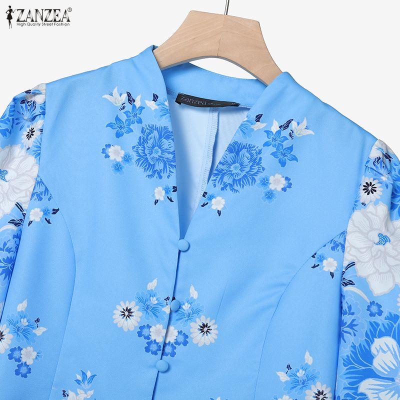 ZANZEA Women 3/4 Sleeve Blouse and Sheath Skirts Floral Print Elegant Two Piece Suit Sets