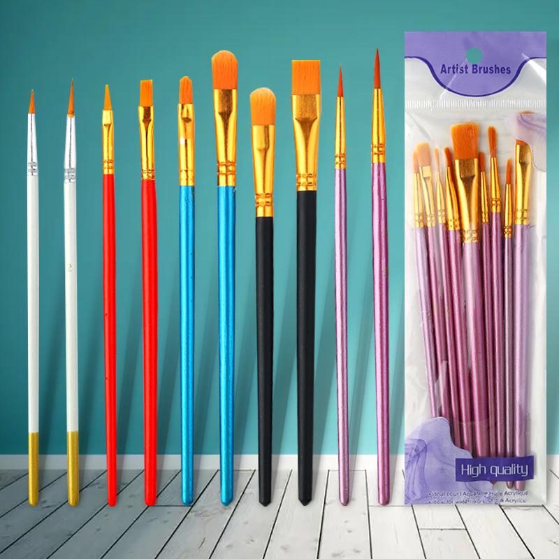 Wei Zhuang Art Student Brush Set: Nylon Bristles with Red, Blue, and Black Handles for Gouache, Watercolor, and Acrylic Painting