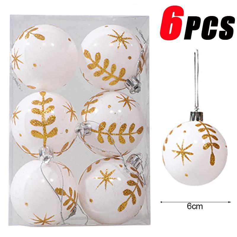 6Pcs Christmas Ball Ornaments With Painted Xmas Tree Hanging Pendant New Year Gifts For 2025 Christmas Navidad Party Decoration
