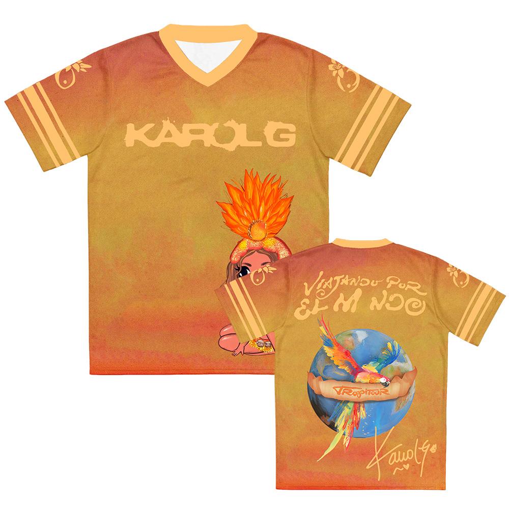 Karol G Viajando Por El Mundo World Tour 2026 Jersey Football Tee Unisex Streetwear V-neck Loose Short Sleeve T-shirt Men Shirts