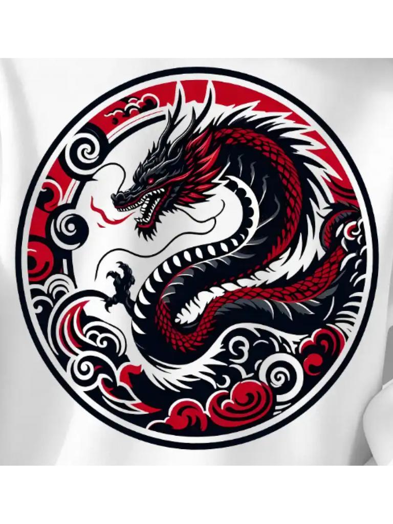 Traditional Chinese Dragon Totem Circle Printing Plus Both Arms Star Tribal Pattern Mens Hoodie, Hip Hop Sports Outdoor Streetwear Comfort Sweatshirt