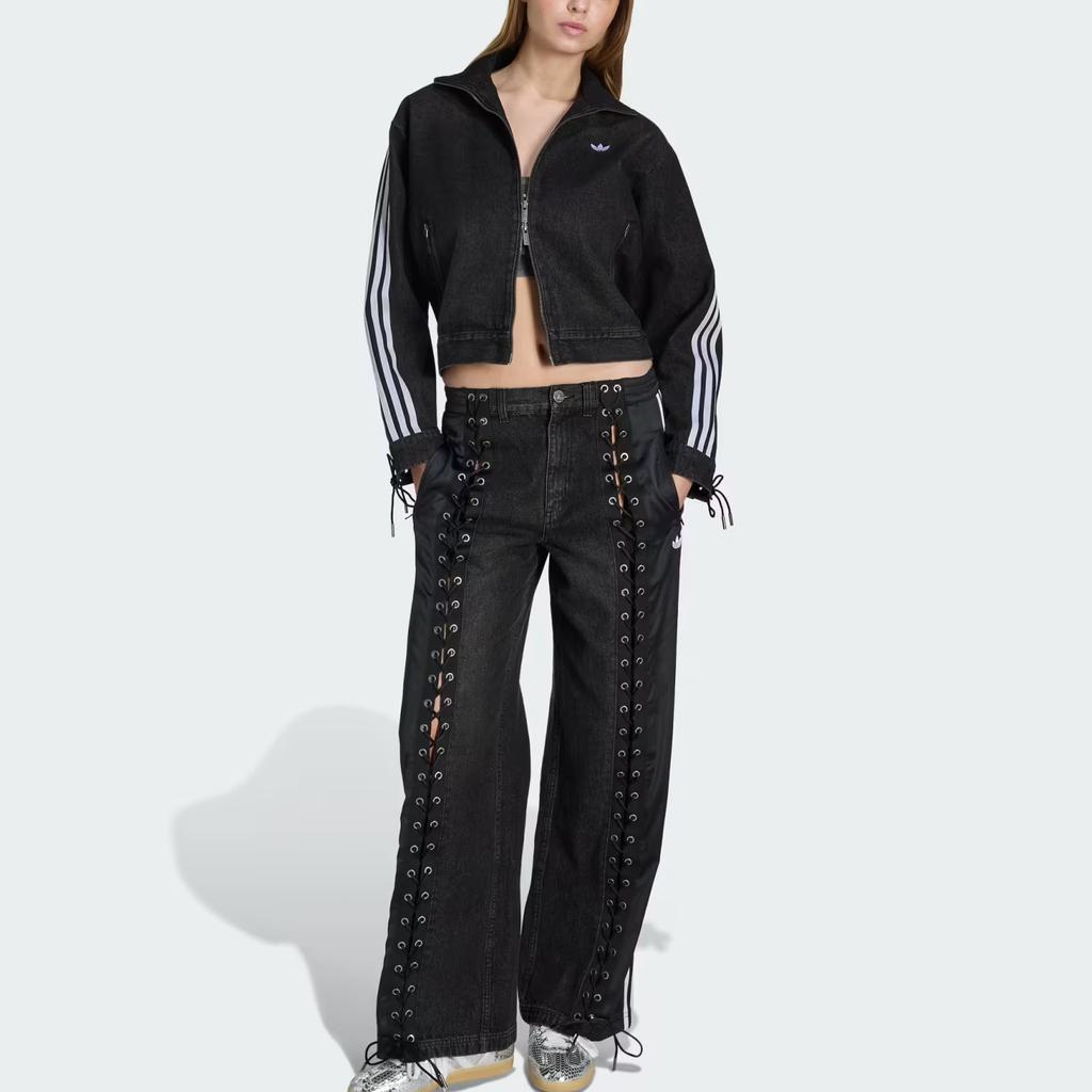 Adidas Originals Fb Denim Lacing Loose Fit Zip Collar Long Sleeve Denim Jacket Women jackets KS1394