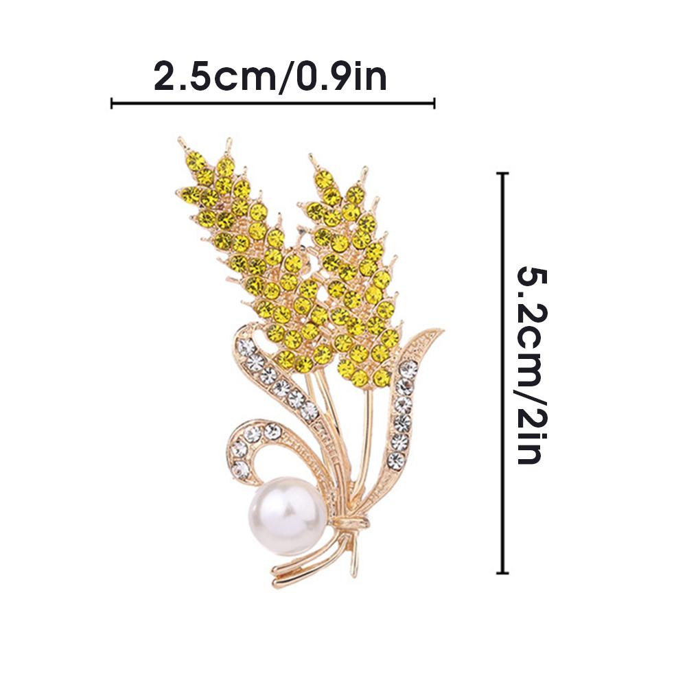 Fashion Rhinestone Wheat Ear Brooches For Women Unisex Enamel Pearl Flower Plant Badges Pins Jewelry Accessories Wheat Brooches