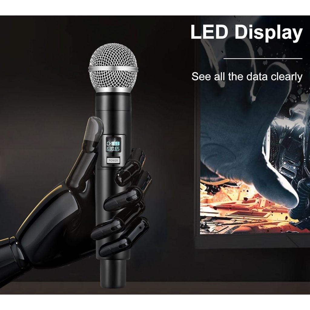 Karaoke Dual Handheld Dynamic Microphone with Rechargeable Receiver for Wedding Party Speech Church Club Wireless Microphone