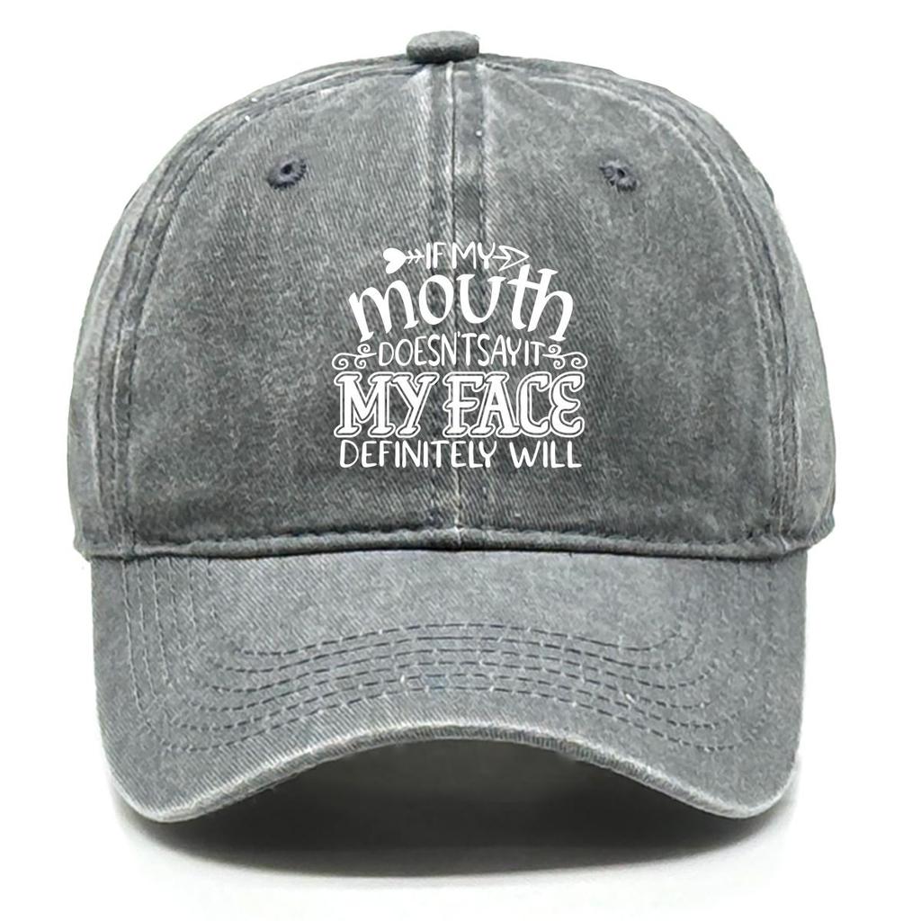 If My Mouth Doesn't Say It, My Face Will" Print Adjustable Baseball Hat, Woman's Cap Trendy Cozy Sun Protective Sun Protection Snapback Baseball Cap