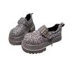 European station rhinestone full diamond leopard print thick-soled muffin small man three-layer sole JK small leather shoes loafers single shoes 
