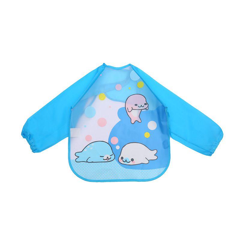 Cute Waterproof Cartoon Baby Feeding Apron With Long Sleeves For Toddler Weaning