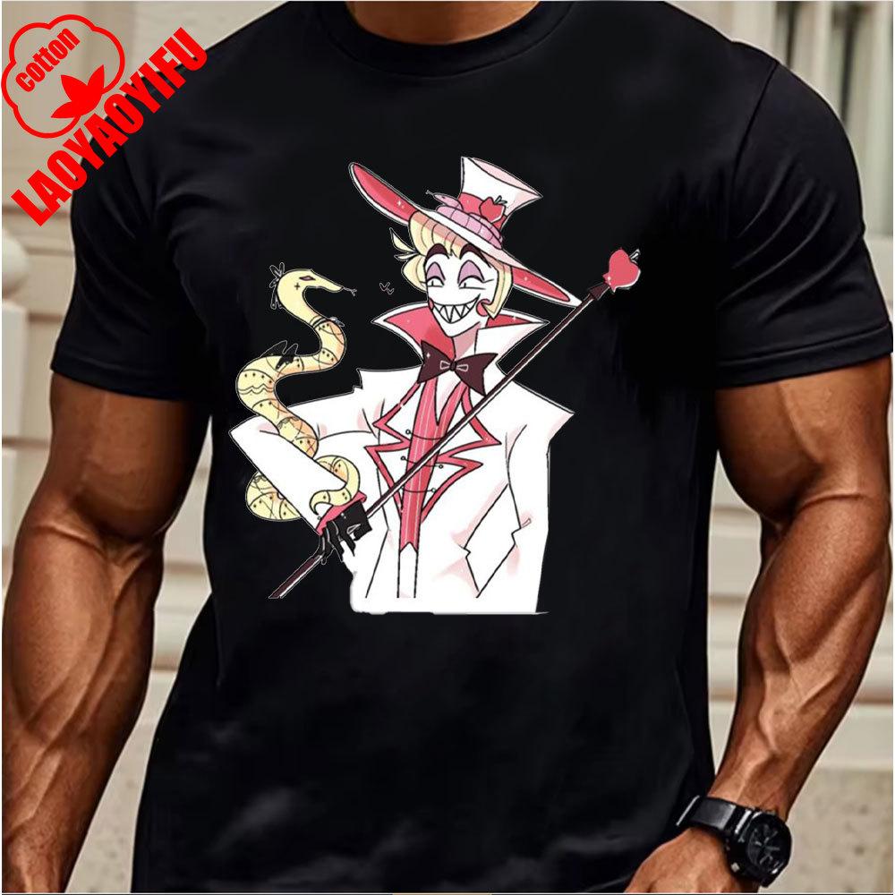

Футболка Hazbin Hotel Lucifer 2025 Удобная Личность Высококачественный Хлопок Топы Двумерная Ностальгия Ретро Уникальный 4XL