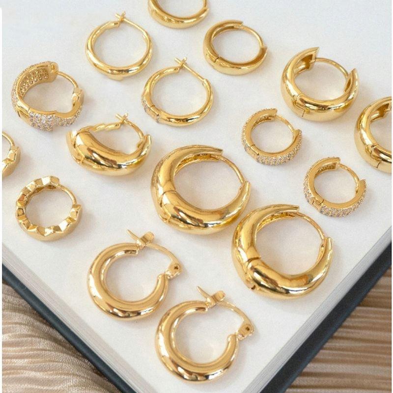 INS Brass Hoop Huggies Earrings Small Large Circle Hoops Jewelry Diamond Earrings Women Girls Gold Hoop Earrings