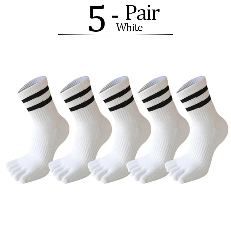 

5 пар/лот мужские спортивные носки с пальцами, компрессионные, плотные, хлопковые, черные, белые, полосатые, эластичные, короткие, с 5 пальцами, носки для бега на открытом воздухе EU39-45