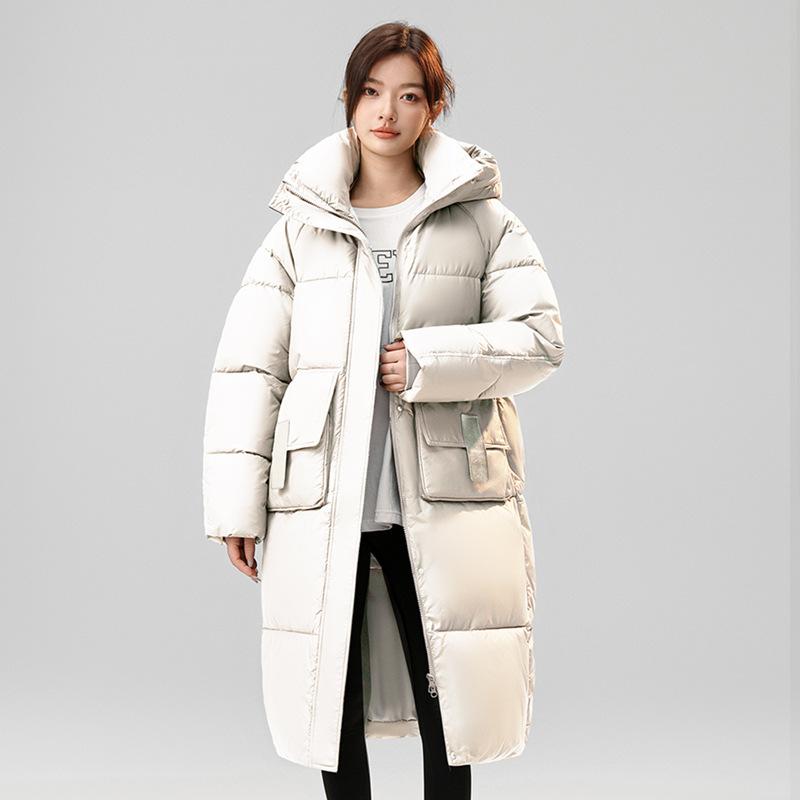 New long thickened coat loose women's knee hooded long-sleeved warm cotton-padded coat women's outside