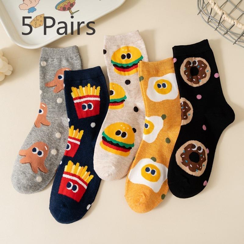 

5 пар женских весенне-осенних хлопковых носков-трубок с мультяшными милыми смешными эмодзи 5 Pairs