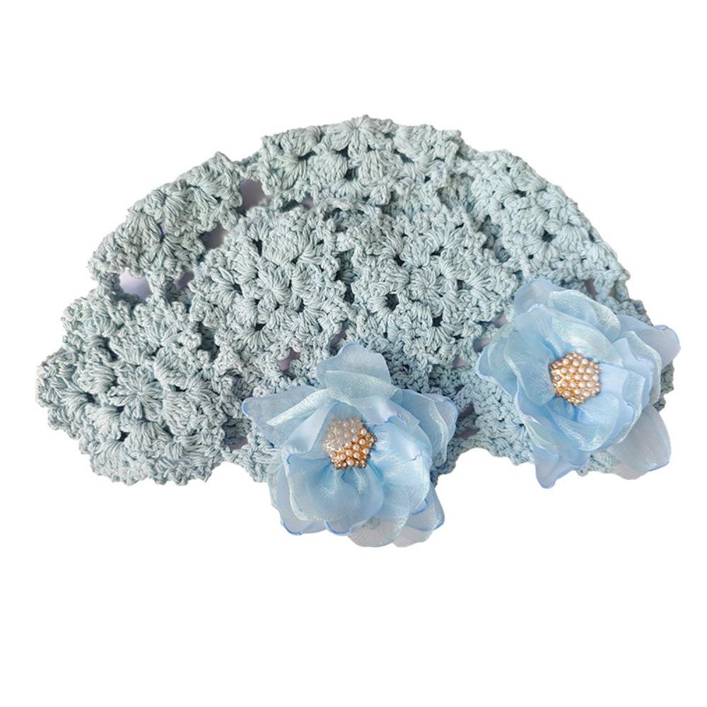 Floral Crochet Flower Hat Elegant Bohemian Style Beanies  Apparel Accessories светло-синий