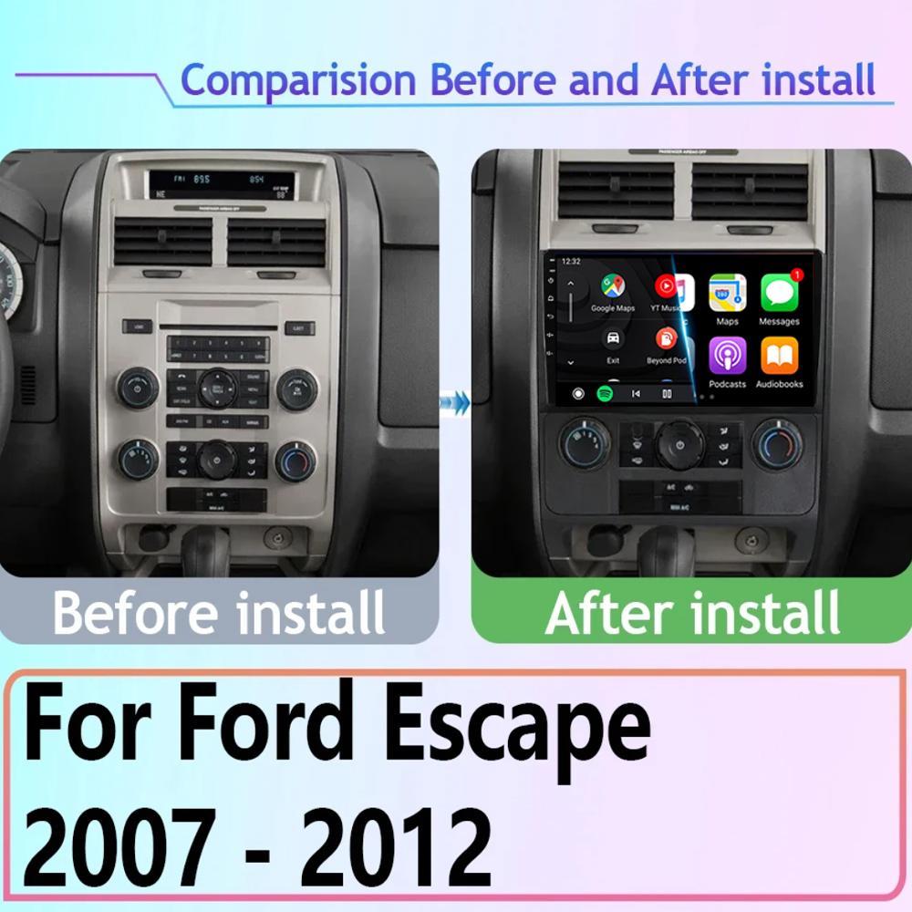 Car Radio Android14 For Ford Escape 2007 2008 2009 2010 2011 2012 Navigation GPS Multimedia Video Player Stereo wireless Carplay