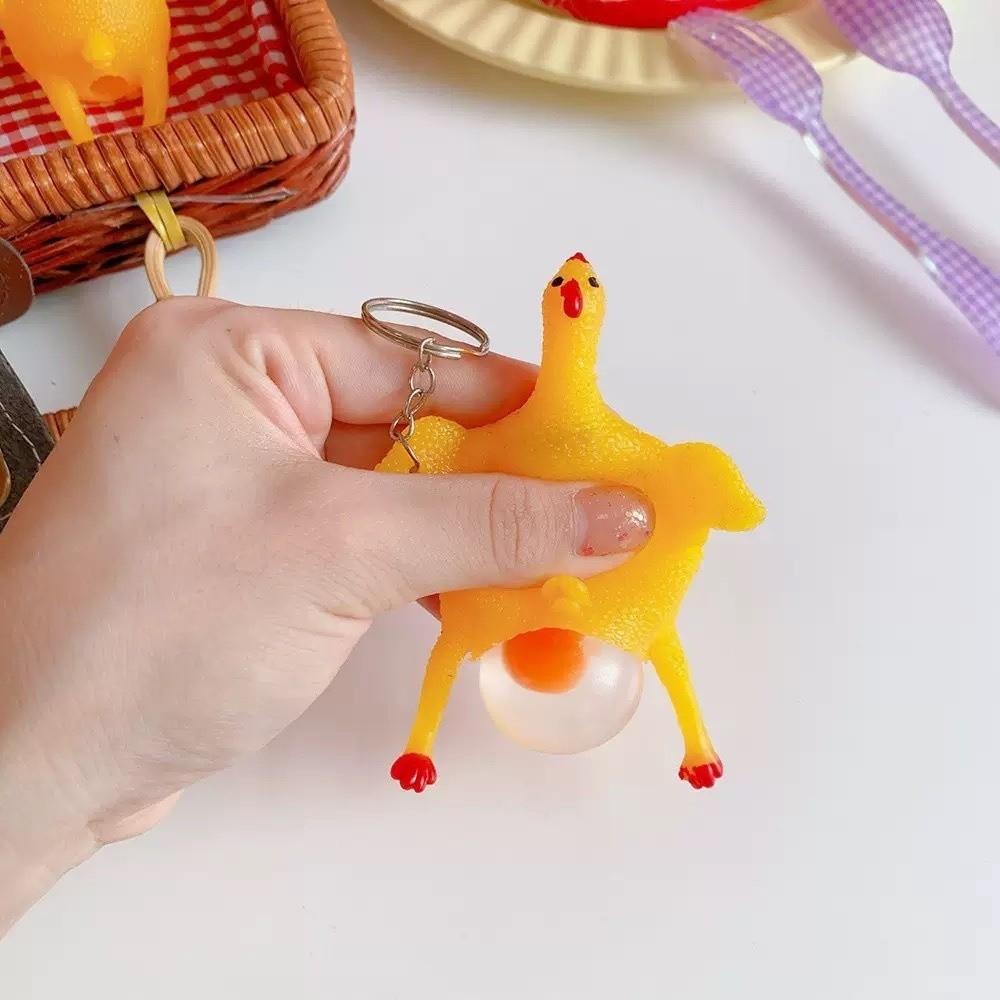 Toy Egg Laying Chicken Keychain Funny Design Novelty Keychain Gift Tricky Stress Relief Keychain