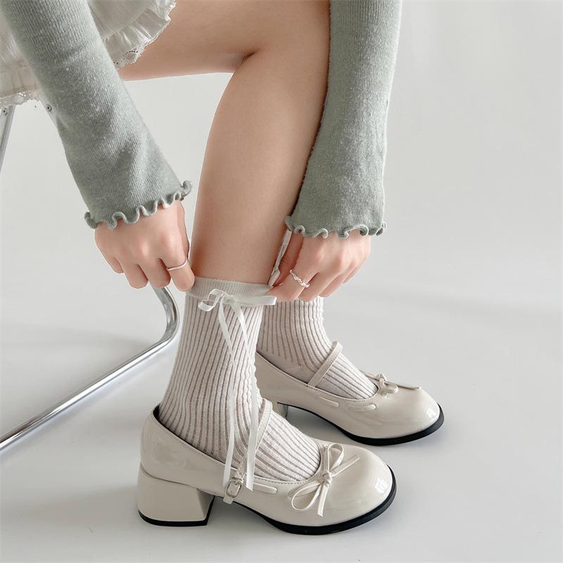 Red French round head jk with skirt thick high heel small leather shoes summer height increase Mary Jane single shoes