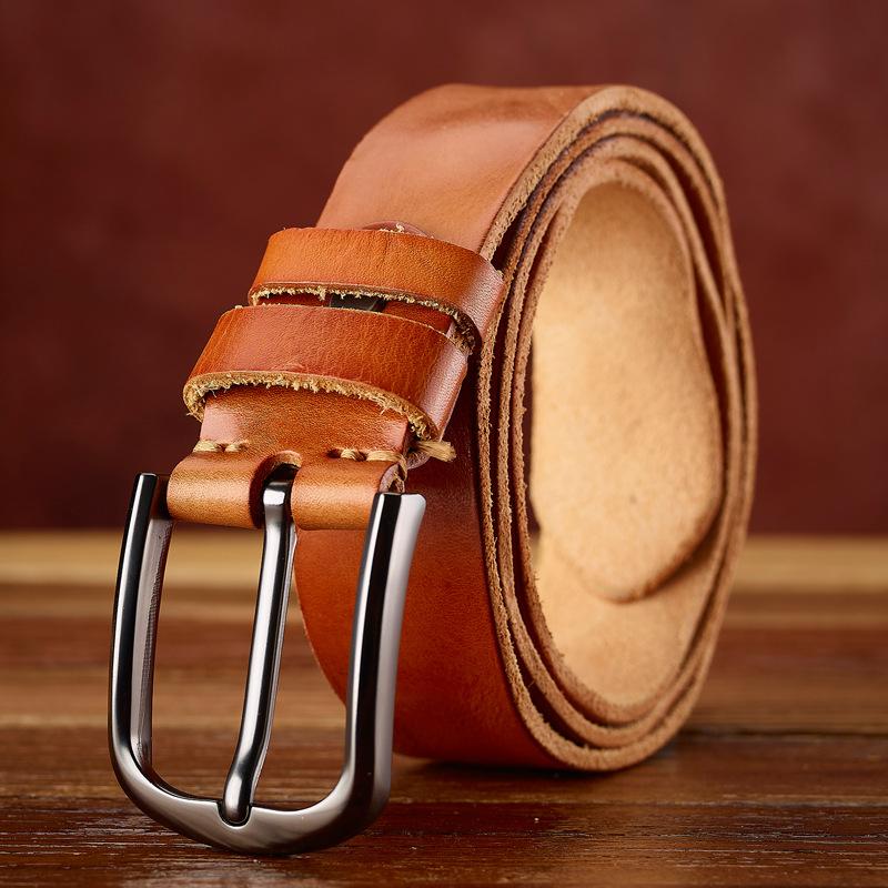 First Layer Cowhide Leather Belt Men'S Belt Retro Pleated Craft Belt Personalized Belt